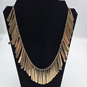 Lucky Brand Paddle Paradise Necklace Gold Tone Chain Metal Feather Fringe Boho